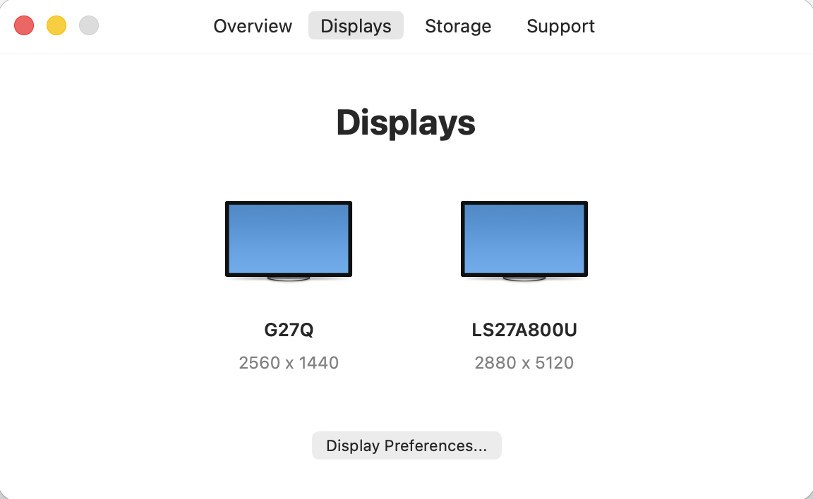 About This Hack Displays view showing connected monitors