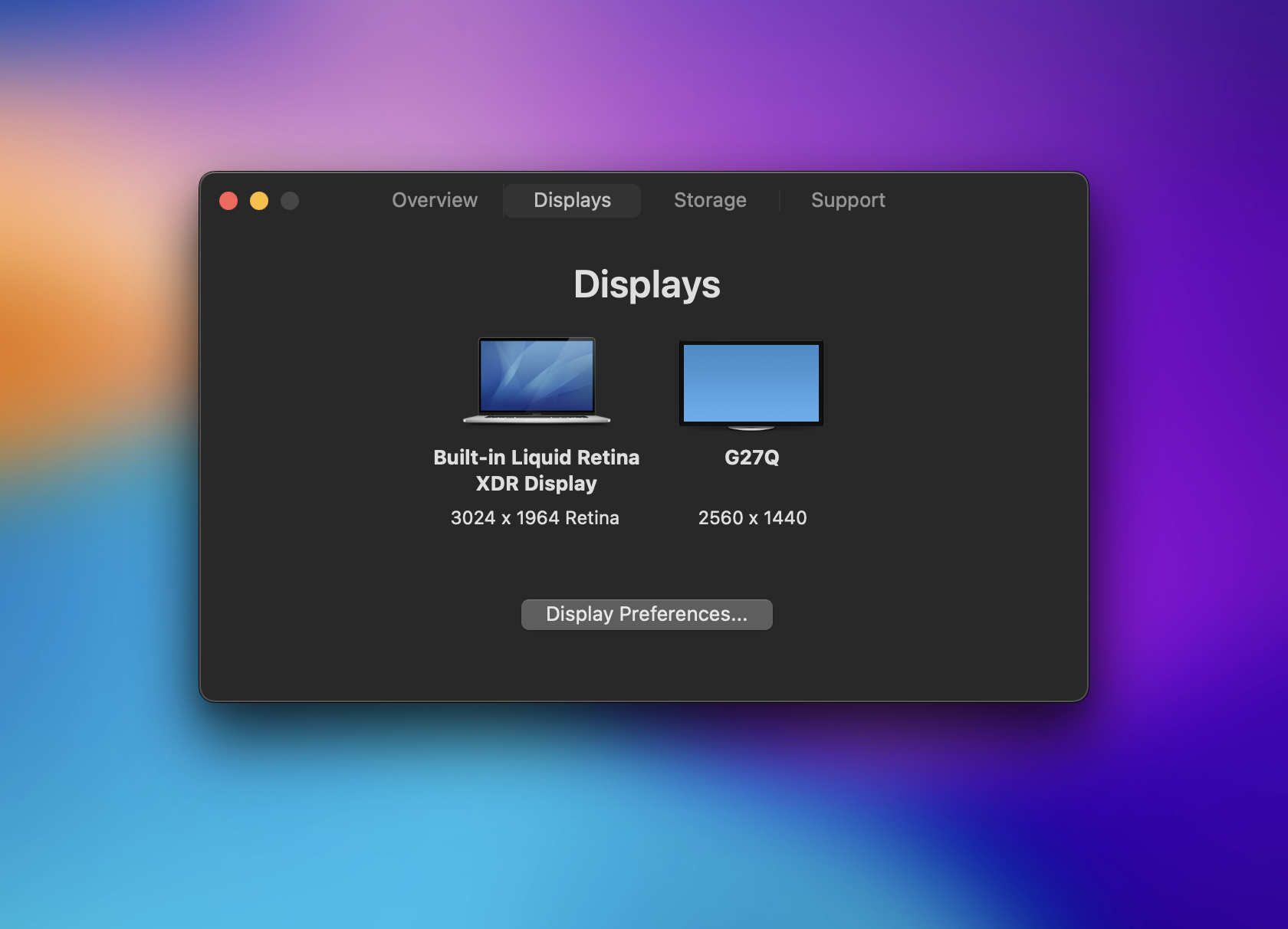 Displays view showing connected monitors
