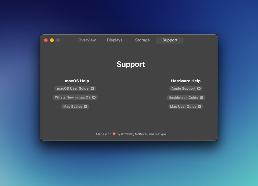 Support view with helpful resources