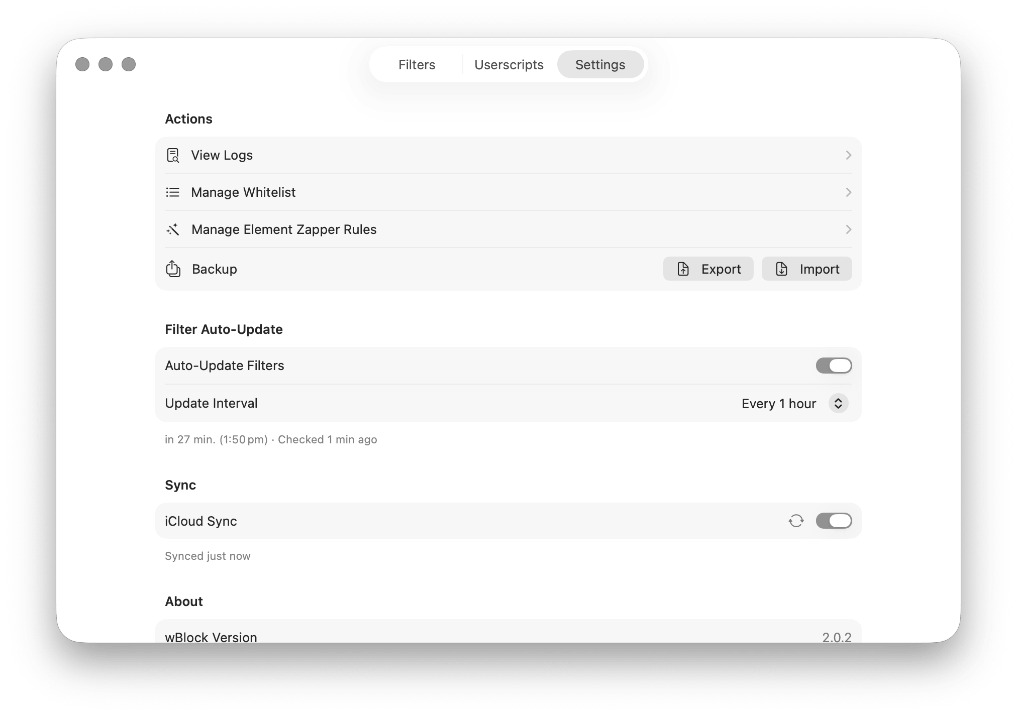 wBlock settings and customization